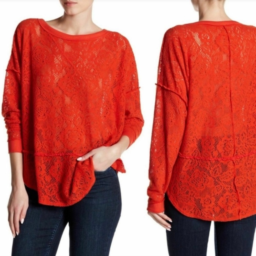 FREE PEOPLE BURNT ORANGE OPEN KNIT SWEATER
